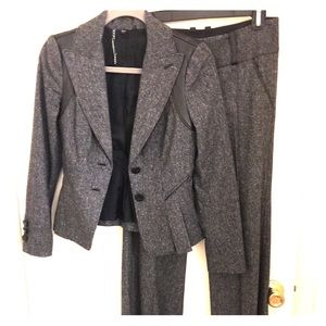 Bebe Wool with Faux Leather Trim Suit